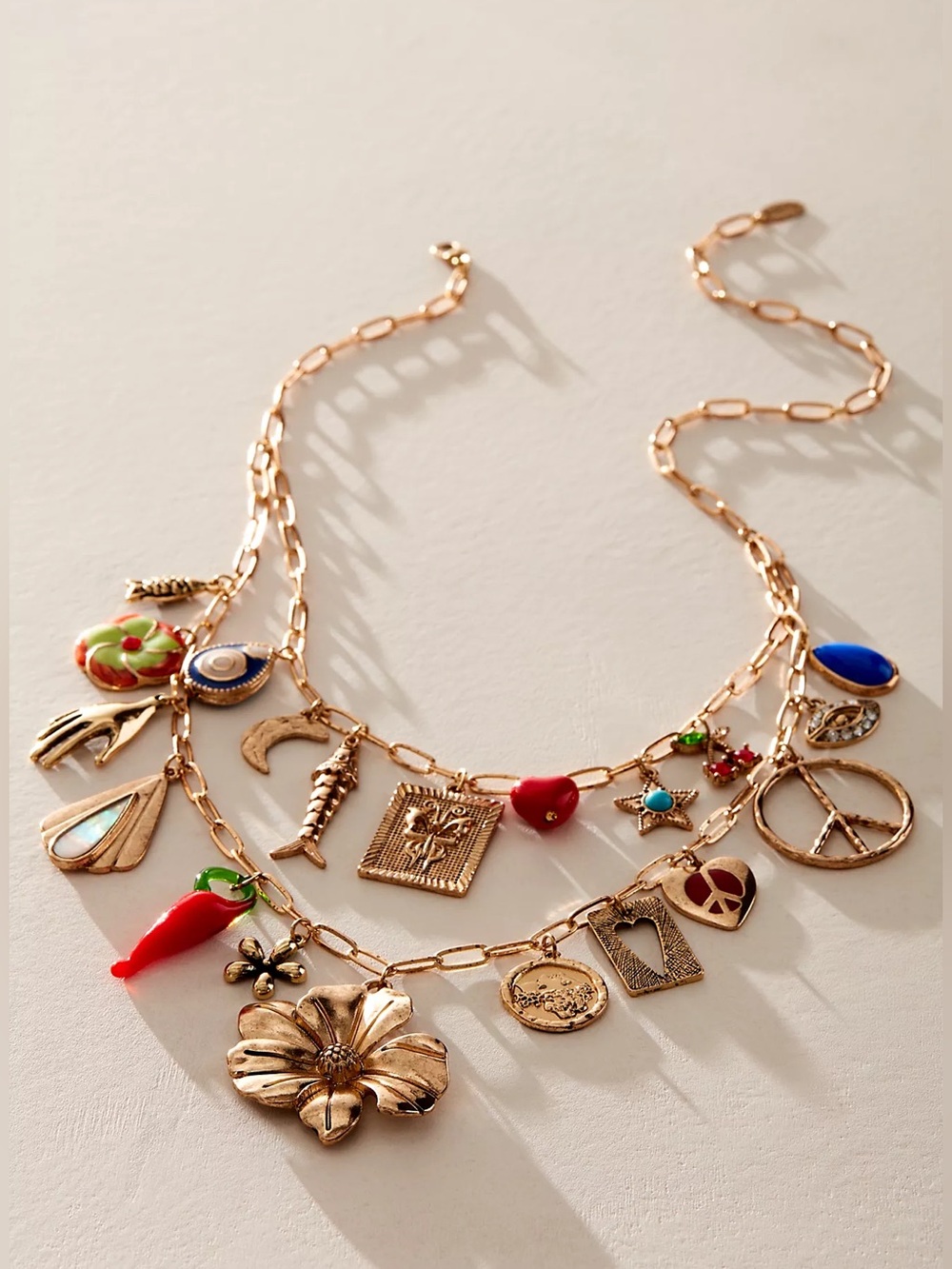 Free People Maxamillion Charm Necklace Authentic Gold Multicolor